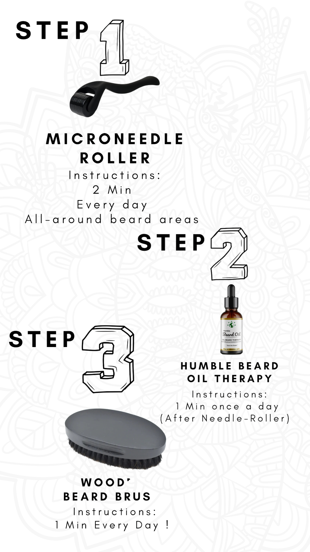 BEARD OIL THERAPY PR USA MADE  (3IN1) oil+aging roll+brush